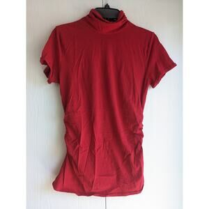 Reaction Women's Turtle Neck Short Sleeve Red Cotton Modal Blend Top Size M